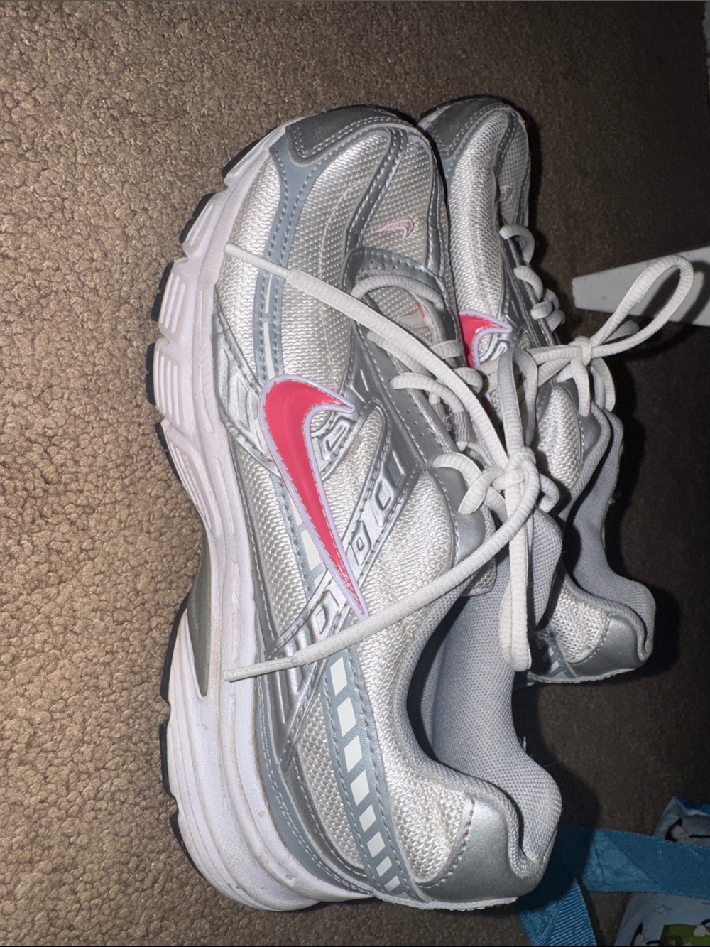 Nike Women’s Silver Running Athletic Sneakers with Pink Swoosh